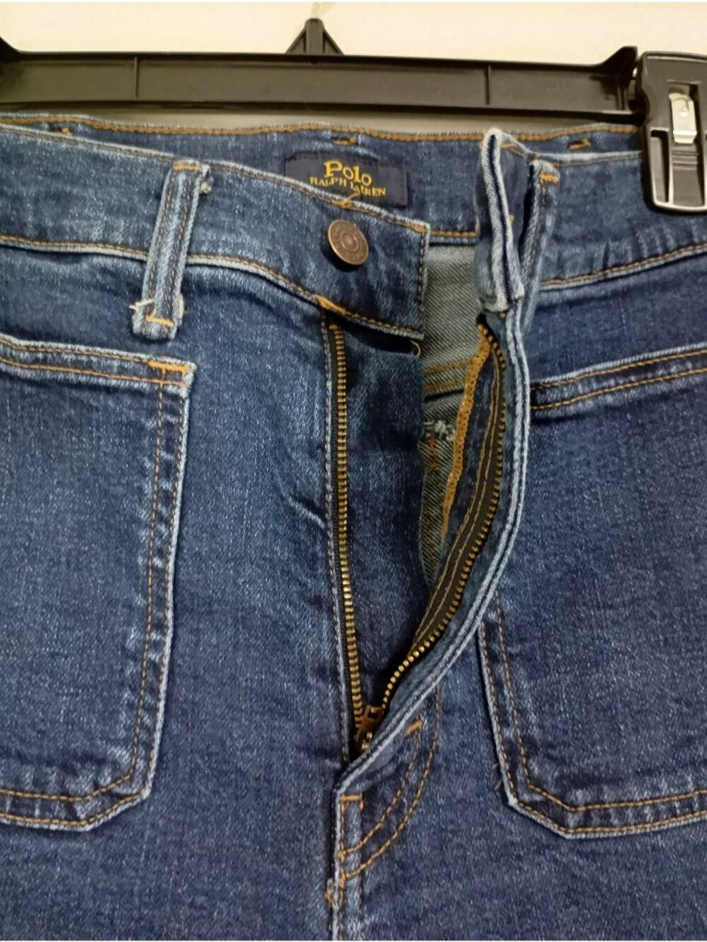 Polo Ralph Lauren High Rise Blue Denim Jeans Patch Pockets Flared Leg - Size 28 - Picture 4 of 13